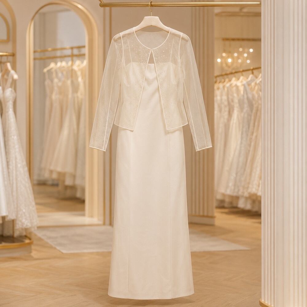 Ann Taylor NWT Ivory Silk Bridal Formal Gown Beaded Sheer Jacket 2PC Set Size 8